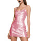 Womens Sexy PVC Leather Party Night Club Mini Dress Fashion Slip Bodycon Sleeveless Wetlook Short Dress Ladies Skinny Dresses
