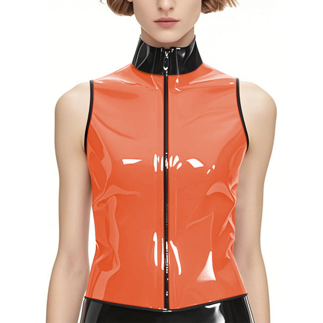 Punk PVC Shiny Leather Stand Collar Tank Tops Wetlook Zipper Front Vest Top Womens Mens Slim Sleeveless Jacket Club Costumes