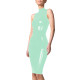 Sexy Tight Dress Womens Sleeveless Skinny Turtleneck Knee-length Dress Glossy PVC Leather Slim Dress with Zipper Back Clubwear