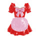 Sweet Bowtie Puff Short Sleeve Maid Uniforms Vinyl PVC Leather Pleated Short Evening Dress Sissy Cosplay Party Lolita Prom Dress