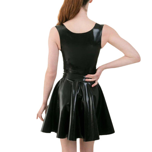 Vinyl Sleeveless Womens A-line Dress Sexy V Neck PVC Glossy Leather Pleated Casual Dresses Female Latex-look Sundress Clubwear