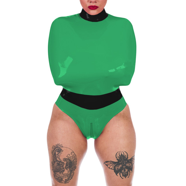 Wet Look Sexy PVC Wrap Bodysuit Sissy Exotic Sleeveless High Neck Bondage Catsuit Cosplay Zipper Open Crotch High Cut Rompers