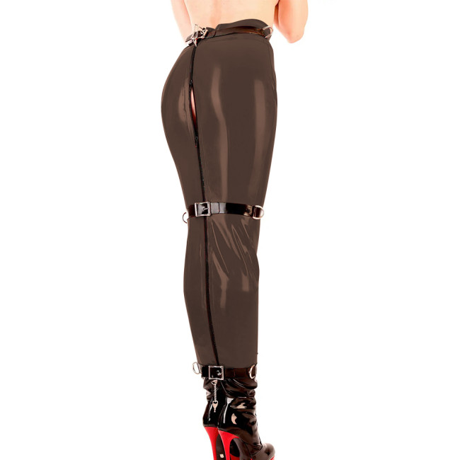 Wetlook Lockable Long Hobble Skirts Sissy Party High Waist Tight Ankle Length Skirts Vinyl PVC Leather Club Bodycon Pencil Skirt