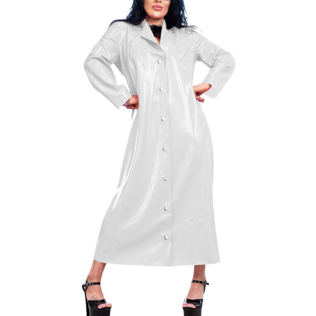 Womens Long Wetlook Oversized Trench Coat Shiny Lapel Single-breasted PVC Leather Maxi Coat Fashion Punk Long Sleeve Outerwear