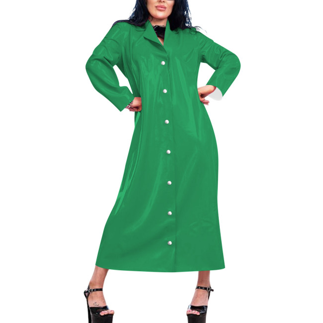 Womens Long Wetlook Oversized Trench Coat Shiny Lapel Single-breasted PVC Leather Maxi Coat Fashion Punk Long Sleeve Outerwear