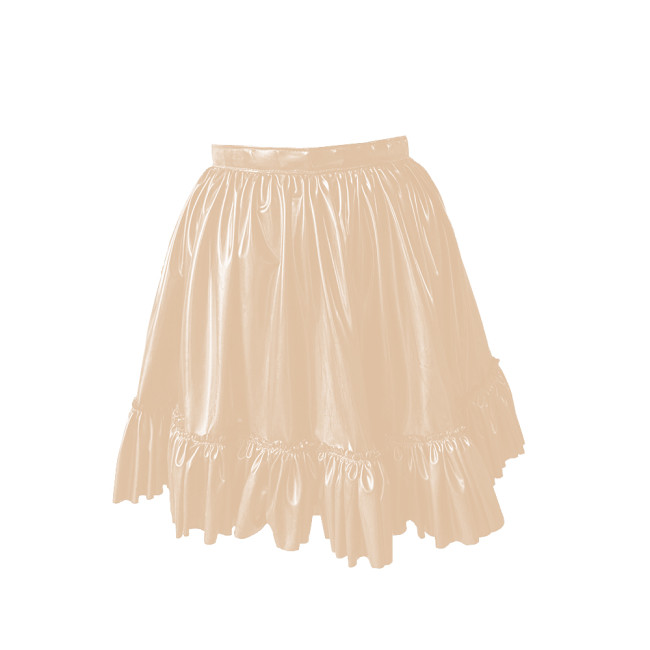 Plus Size Steampunk Vintage High Waist Short Skirt Wet Look Ruffles Hem Pleated Skater Mini Skirt Sissy PVC Cosplay Mini Skirts
