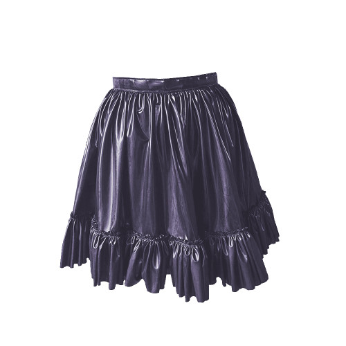 Plus Size Steampunk Vintage High Waist Short Skirt Wet Look Ruffles Hem Pleated Skater Mini Skirt Sissy PVC Cosplay Mini Skirts