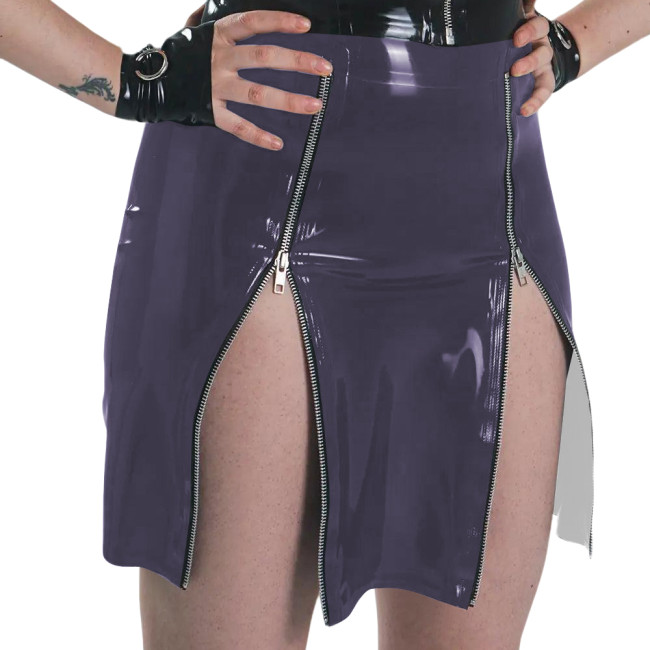 Plus Size Ladies Sexy Mini Skirts for Womens PVC Shiny Tight Short Skirt Fashion Casual Two Front Zippers Bodycon Club Skirts