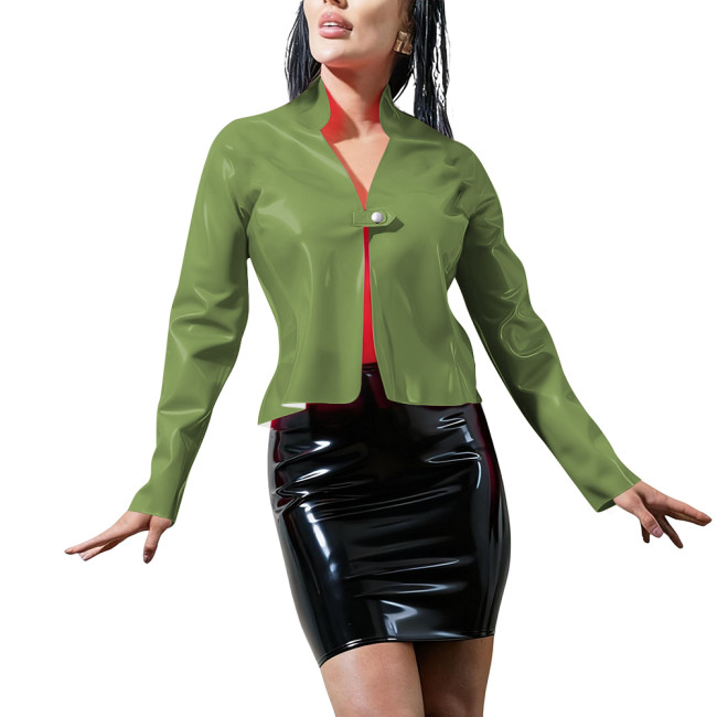 Plus Size Stand Collar Women Buttons Jackets Sexy Long Sleeve Vinyl PVC Leather Tops Nightclub High Street Lady Outwear Coat