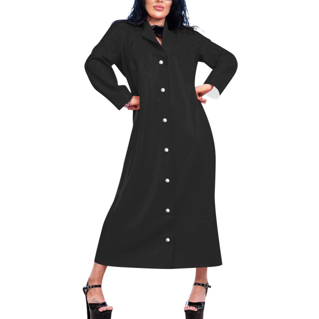 Womens Long Wetlook Oversized Trench Coat Shiny Lapel Single-breasted PVC Leather Maxi Coat Fashion Punk Long Sleeve Outerwear