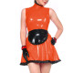Womens Maid Cosplay Dress Outfits Ruffles Trim Apron Glossy PVC Leather A-line Dress Maid Uniforms for Halloween Carnival Party