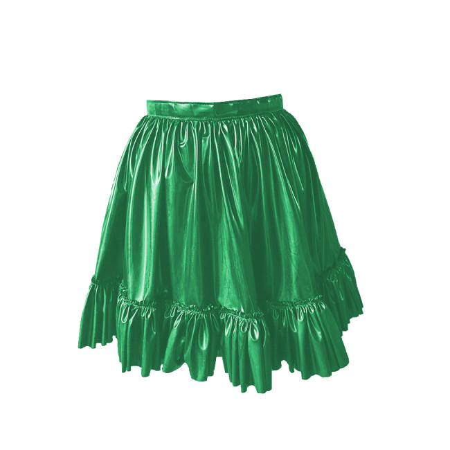 Plus Size Steampunk Vintage High Waist Short Skirt Wet Look Ruffles Hem Pleated Skater Mini Skirt Sissy PVC Cosplay Mini Skirts
