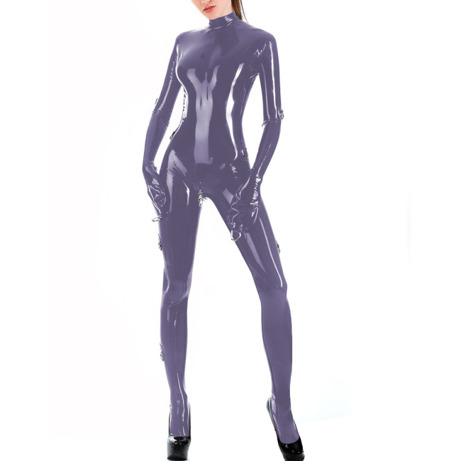Sexy Womens Fetish Wet Look Catsuit Full Sleeve Bondage Shiny PVC Leather Bodysuits with Crotch Zipper Novelty Cosplay Zentai