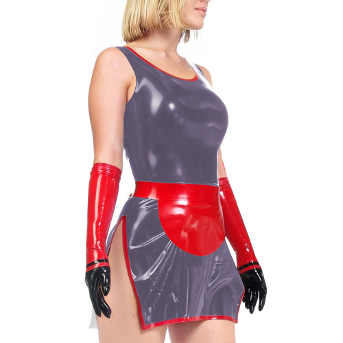 Sexy Sleeveless Bodycon Mini Maid Dress Wetlook Sissy Roleplay Outfit Exotic High Slit Tight Short PVC Dress Erotic Cosplay Sets