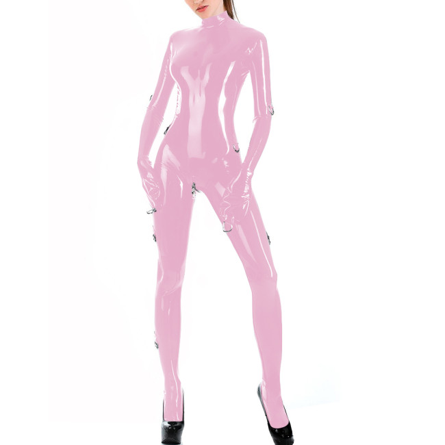 Sexy Womens Fetish Wet Look Catsuit Full Sleeve Bondage Shiny PVC Leather Bodysuits with Crotch Zipper Novelty Cosplay Zentai