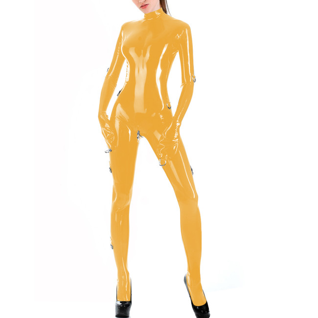 Sexy Womens Fetish Wet Look Catsuit Full Sleeve Bondage Shiny PVC Leather Bodysuits with Crotch Zipper Novelty Cosplay Zentai