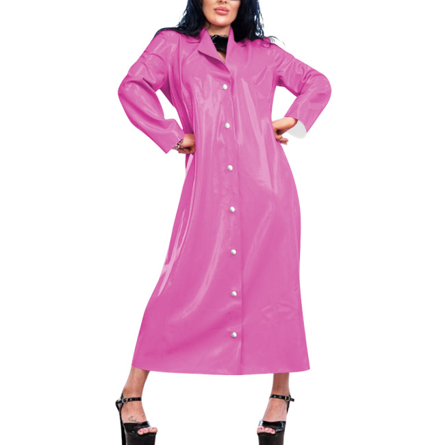 Womens Long Wetlook Oversized Trench Coat Shiny Lapel Single-breasted PVC Leather Maxi Coat Fashion Punk Long Sleeve Outerwear