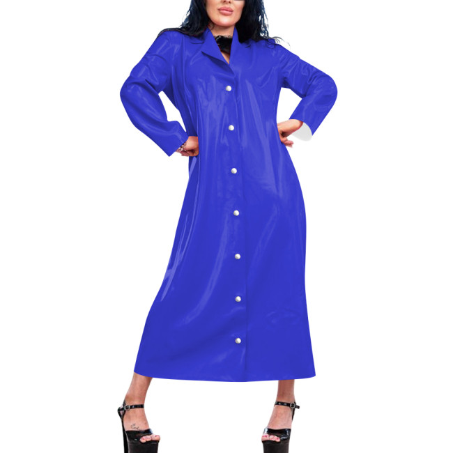 Womens Long Wetlook Oversized Trench Coat Shiny Lapel Single-breasted PVC Leather Maxi Coat Fashion Punk Long Sleeve Outerwear