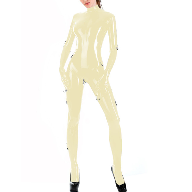 Sexy Womens Fetish Wet Look Catsuit Full Sleeve Bondage Shiny PVC Leather Bodysuits with Crotch Zipper Novelty Cosplay Zentai