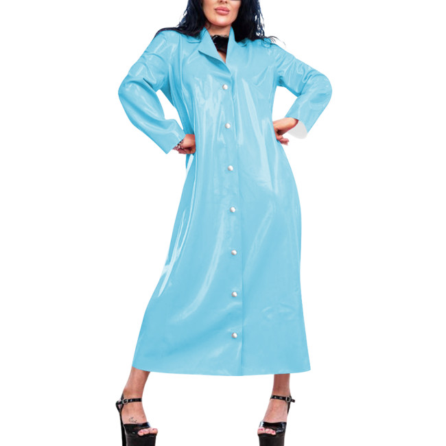 Womens Long Wetlook Oversized Trench Coat Shiny Lapel Single-breasted PVC Leather Maxi Coat Fashion Punk Long Sleeve Outerwear