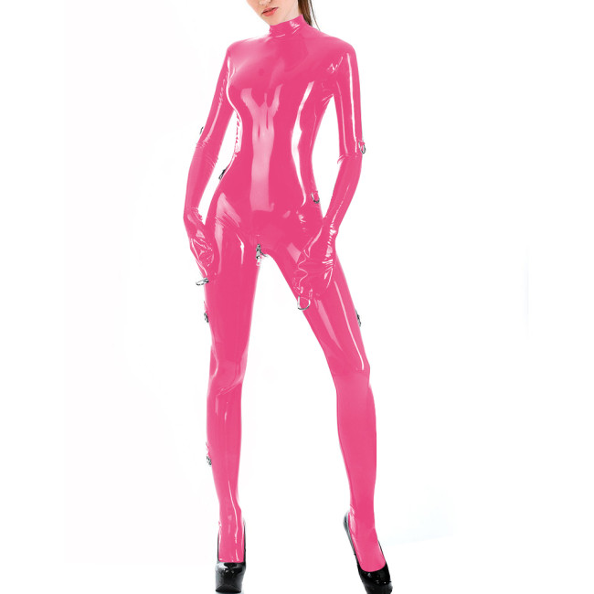 Sexy Womens Fetish Wet Look Catsuit Full Sleeve Bondage Shiny PVC Leather Bodysuits with Crotch Zipper Novelty Cosplay Zentai