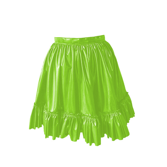 Plus Size Steampunk Vintage High Waist Short Skirt Wet Look Ruffles Hem Pleated Skater Mini Skirt Sissy PVC Cosplay Mini Skirts