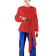 Plus Size Women Casual O-neck Long Sleeve T-shirts Elegant PVC Shiny Leather Female Blouse with Belt Fashion Ladies Office Tops