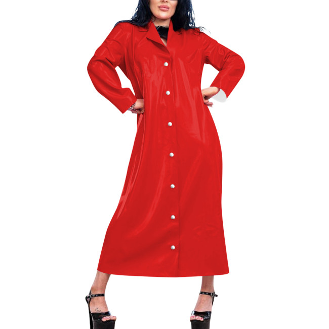 Womens Long Wetlook Oversized Trench Coat Shiny Lapel Single-breasted PVC Leather Maxi Coat Fashion Punk Long Sleeve Outerwear