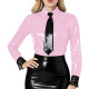 Plus Size Turn-down Collar Vinyl Leather PVC Tops Women Long Sleeve Solid High Street Casual Blouse Elegant Shirt with Lace Cuff