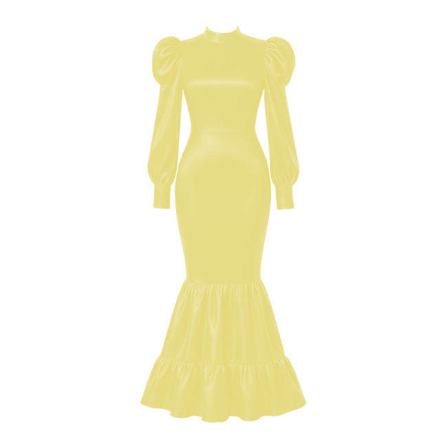 Elegant Satin Long Party Dresses Sissy Lockable Maxi Mermaid Dress Plus Size Long Sleeve Bodycon Evening Event Gowns for Women