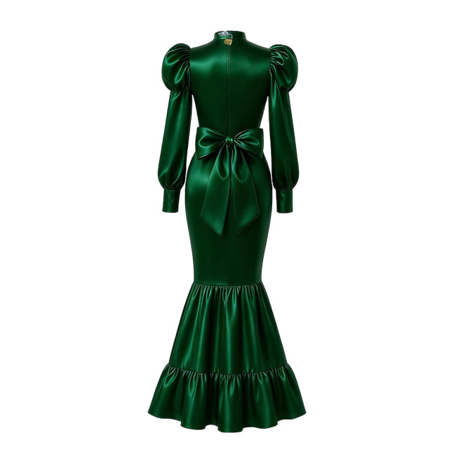 Elegant Satin Long Party Dresses Sissy Lockable Maxi Mermaid Dress Plus Size Long Sleeve Bodycon Evening Event Gowns for Women
