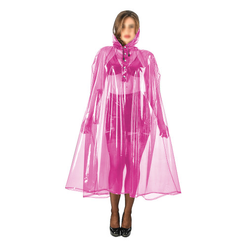 Sexy Vinyl Plastic Party Cosplay Cloak Hooded Button Up A-line Long Robe Adult Exotic Clear PVC Sleeveless Cape Shawl Clubwear