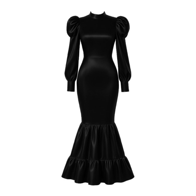 Elegant Satin Long Party Dresses Sissy Lockable Maxi Mermaid Dress Plus Size Long Sleeve Bodycon Evening Event Gowns for Women