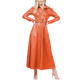 Plus Size Fashion New Long Dress Shirt Neck High Waist Large Swing Dress Casual Elegant PU Leather Single Breasted A-line Dress