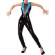 Sexy See-through Mesh Wet PVC Leather Jumpsuits Women Patchwork Sleeveless Night Club Skinny Catsuit Novetly Backless Bodysuit