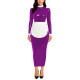 Crossdresser Wetlook Maid Long Hobble Dress Turteneck Long Sleeve Bodycon PVC Maid Dress with Apron Sissy Party Cosplay Uniforms