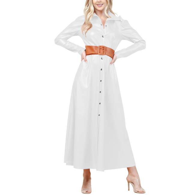 Plus Size Fashion New Long Dress Shirt Neck High Waist Large Swing Dress Casual Elegant PU Leather Single Breasted A-line Dress