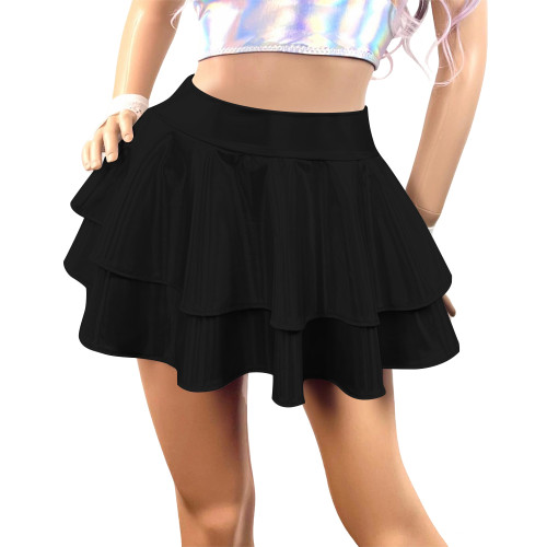 Womens Mini Laser Carnival Flared Skirt Shiny Metallic Pleated Short Skirts Sissy Party Pole Dance Ruffles Skirts Club Bottoms