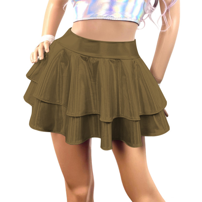 Womens Mini Laser Carnival Flared Skirt Shiny Metallic Pleated Short Skirts Sissy Party Pole Dance Ruffles Skirts Club Bottoms