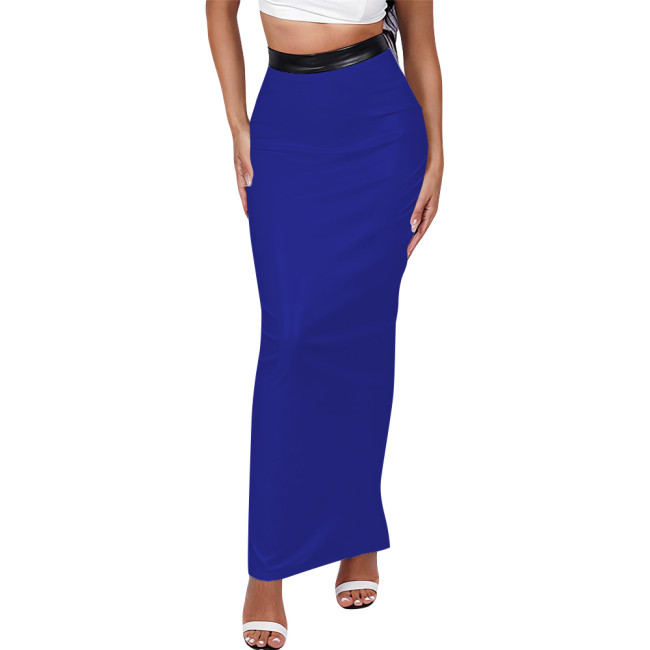 Matte PU Leather Long Skirt High Waist Women Back Slit Tight Pencil Skirt High Waist Solid Color Office Lady Maxi Skirt Clubwear