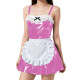 Womens Sexy Spaghetti Straps Apron Maid Dress PVC Patent Leather A-line Pleated Mini Maid Dress Wetlook Maid Cosplay Outfits 7XL