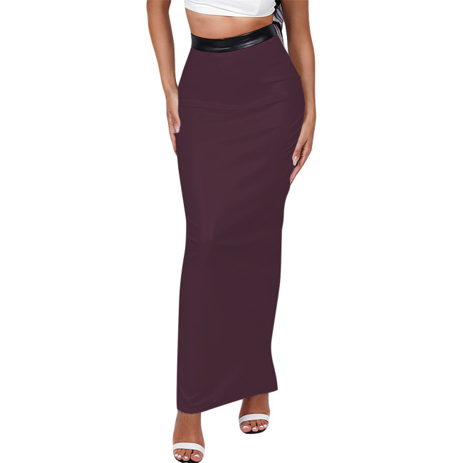 Matte PU Leather Long Skirt High Waist Women Back Slit Tight Pencil Skirt High Waist Solid Color Office Lady Maxi Skirt Clubwear