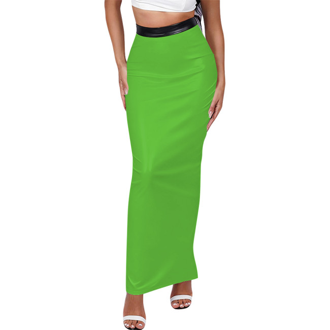 Matte PU Leather Long Skirt High Waist Women Back Slit Tight Pencil Skirt High Waist Solid Color Office Lady Maxi Skirt Clubwear