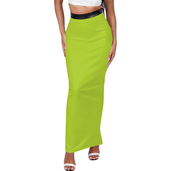 Matte PU Leather Long Skirt High Waist Women Back Slit Tight Pencil Skirt High Waist Solid Color Office Lady Maxi Skirt Clubwear