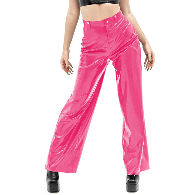 Women Vinyl PVC Leather Straight Pants Casual Ladies Slim High Waist Glossy Wide Leg Pants Female Solid Pocket Trousers Clubwear