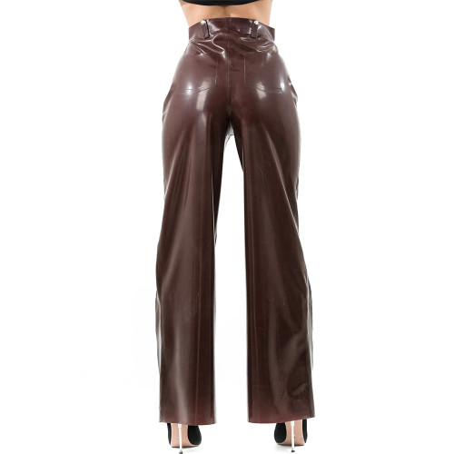 Women Vinyl PVC Leather Straight Pants Casual Ladies Slim High Waist Glossy Wide Leg Pants Female Solid Pocket Trousers Clubwear