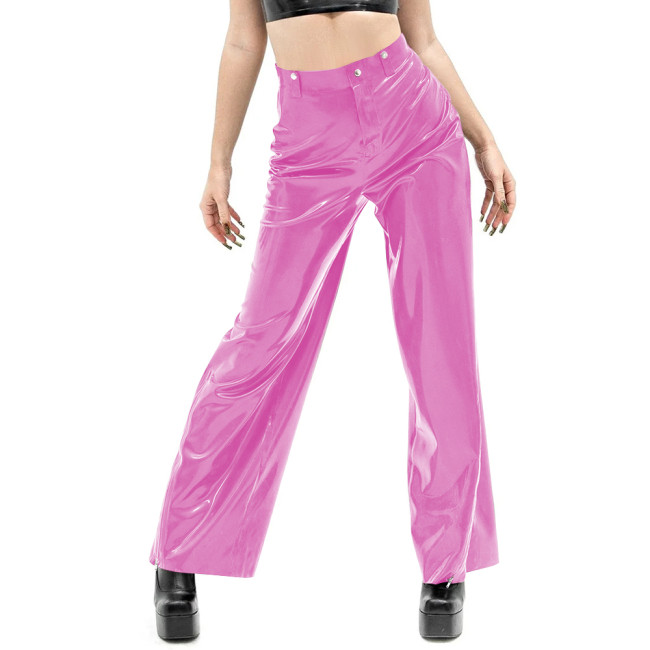 Women Vinyl PVC Leather Straight Pants Casual Ladies Slim High Waist Glossy Wide Leg Pants Female Solid Pocket Trousers Clubwear