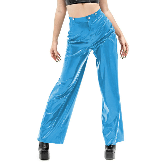 Women Vinyl PVC Leather Straight Pants Casual Ladies Slim High Waist Glossy Wide Leg Pants Female Solid Pocket Trousers Clubwear