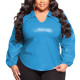 Classy V-neckline Slim Tops for Womens PVC Glossy Leather Pullover Blouse Sexy Long Sleeve Wetlook T-shirts Plus Size Club Tops