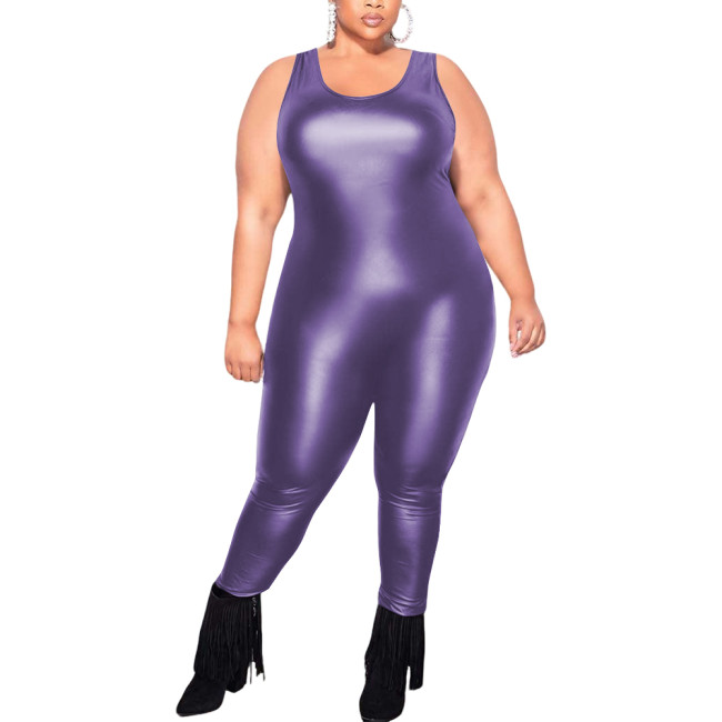 Club Sexy Matte Leather Look Catsuit Womens Cosplay Sleeveless Backless Bodysuit Festival PU Elastic One-piece Suit Plus Size